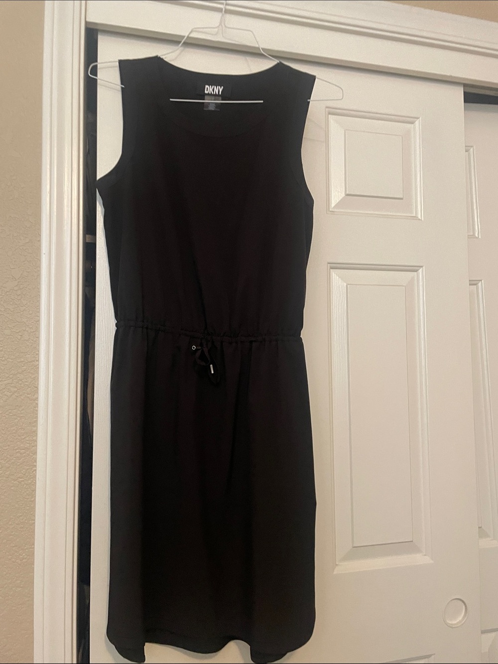 DKNY Black Sleeveless Drawstring Mini Dress